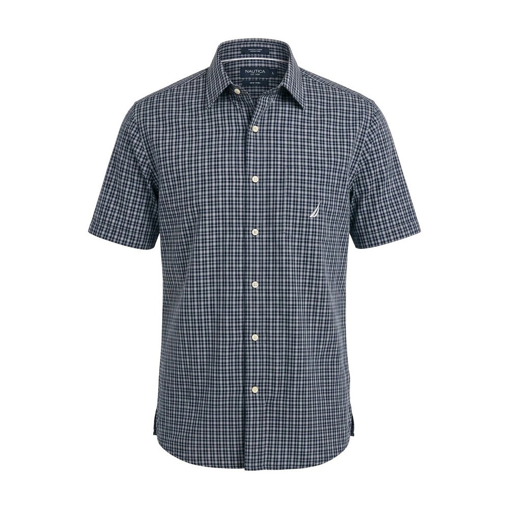 Nautica Mens Blue White Plaid Check Short Sleeve Button Down Shirt Large L - Picture 1 of 11